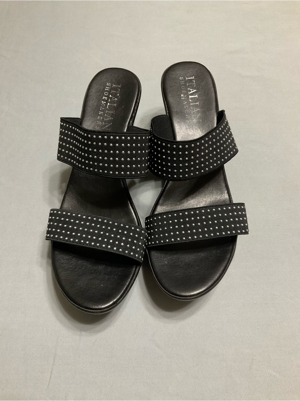 Italian Shoemakers Black Studded Double-Strap Slide Sandals